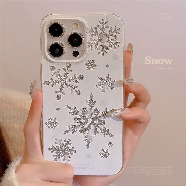 Funda para iPhone 15 Pro Max con purpurina y diseño de copos de nieve en TPU