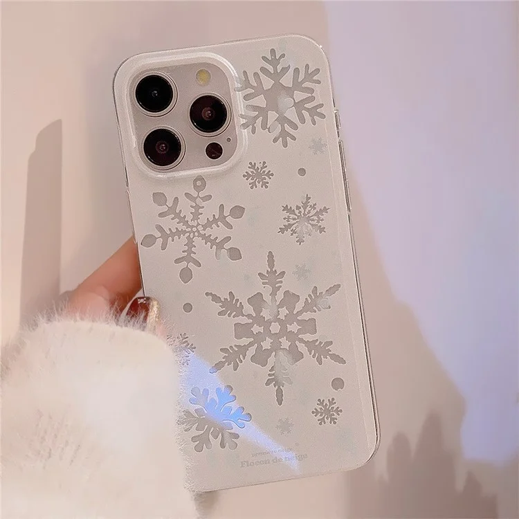 Funda para iPhone 15 Pro Max con purpurina y diseño de copos de nieve en TPU