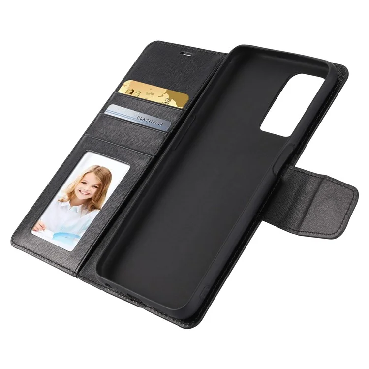 Hanman Mill -serie Für Oppo A56 5G / A54s / A55 5G / A55 4G / A54 4G / A16 / A16s / A53s 5G Drop-proof-telefonabdeckungsständer PU Leder Flip Phone Wallet Hülle - Schwarz