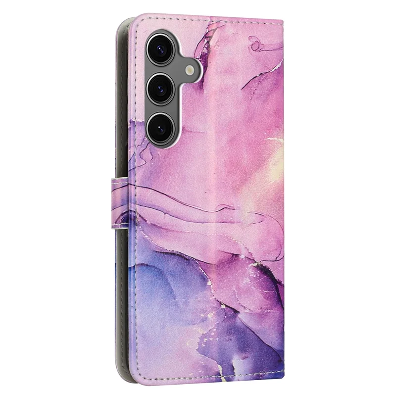 For Samsung Galaxy S25 / S24 Stand Case Marble Pattern PU Leather Wallet Phone Cover with Wrist Strap - Purple