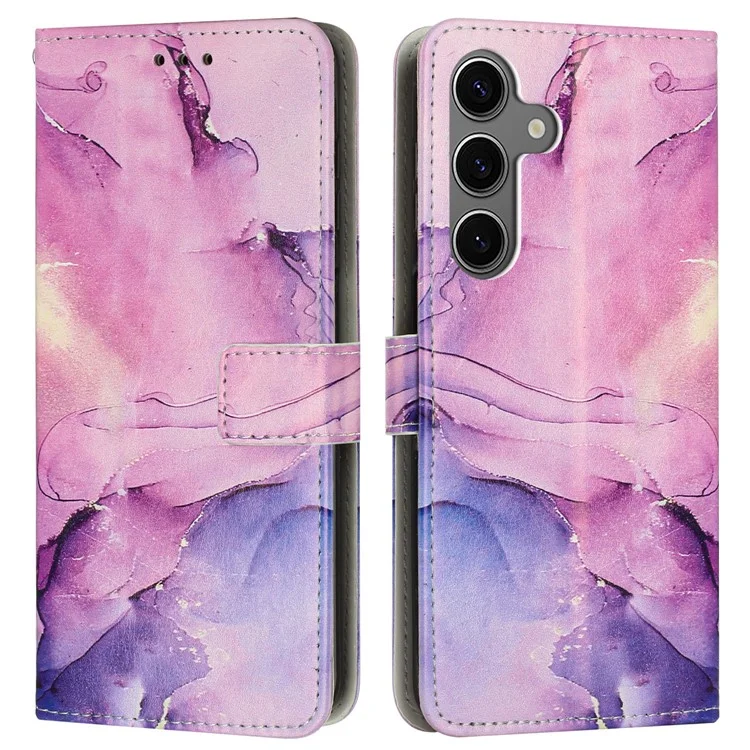 Coque portefeuille en cuir PU à motif marbre avec dragonne pour Samsung Galaxy A15 5G / A15 4G - Violet