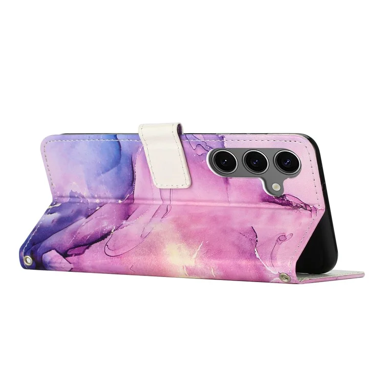 Coque portefeuille en cuir PU à motif marbre avec dragonne pour Samsung Galaxy A15 5G / A15 4G - Violet