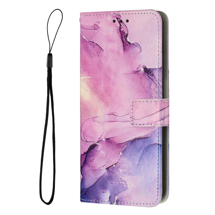 Coque portefeuille en cuir PU à motif marbre avec dragonne pour Samsung Galaxy A15 5G / A15 4G - Violet
