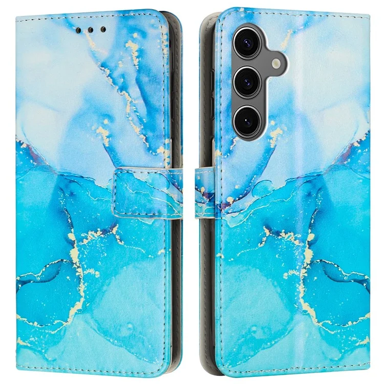 Wallet Case for Samsung Galaxy A16 5G / A16 4G / A26 5G Marble Pattern PU Leather Stand Phone Cover with Wrist Strap - Blue  /  Green