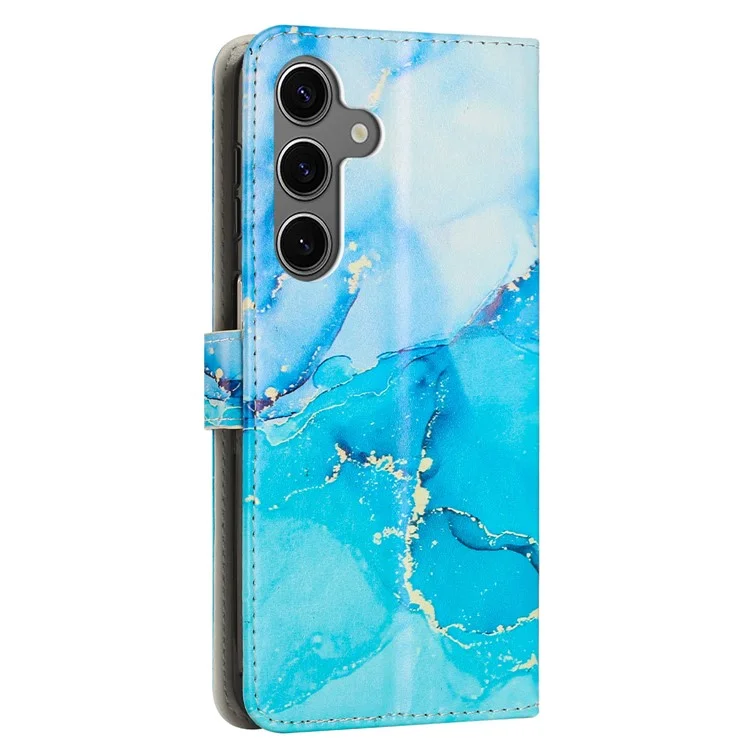 Wallet Case for Samsung Galaxy A16 5G / A16 4G / A26 5G Marble Pattern PU Leather Stand Phone Cover with Wrist Strap - Blue  /  Green