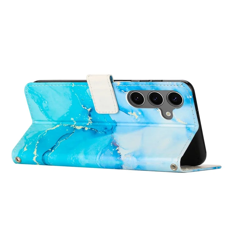 Wallet Case for Samsung Galaxy A16 5G / A16 4G / A26 5G Marble Pattern PU Leather Stand Phone Cover with Wrist Strap - Blue  /  Green