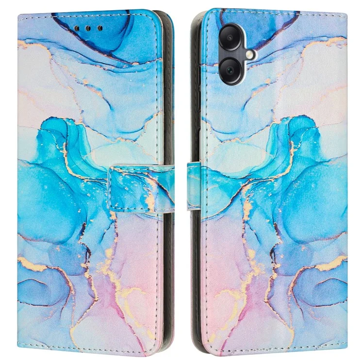 Étui à rabat pour Samsung Galaxy A06 avec motif marbre, en cuir PU, avec dragonne - Rose / Vert