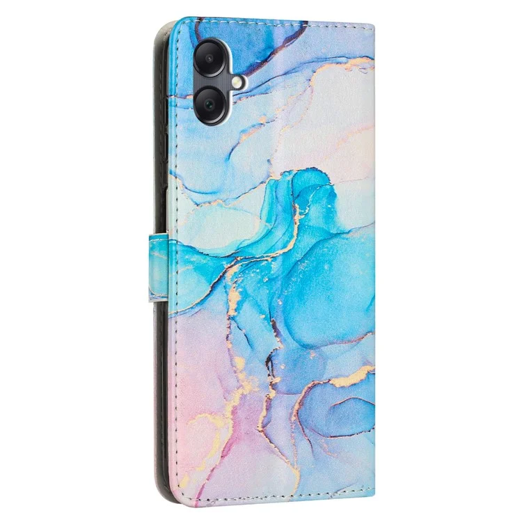 Étui à rabat pour Samsung Galaxy A06 avec motif marbre, en cuir PU, avec dragonne - Rose / Vert