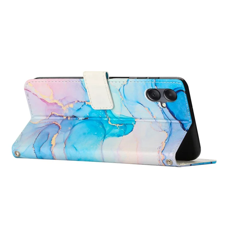 Étui à rabat pour Samsung Galaxy A06 avec motif marbre, en cuir PU, avec dragonne - Rose / Vert