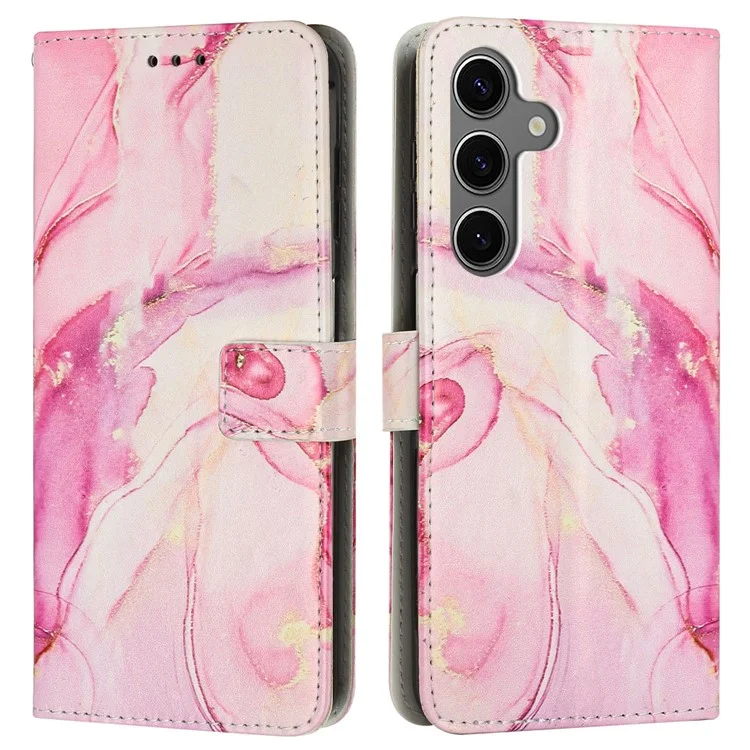 Étui de protection avec support pour Samsung Galaxy A36 5G / A56 5G, motif marbre, en cuir PU, avec dragonne - Or rose