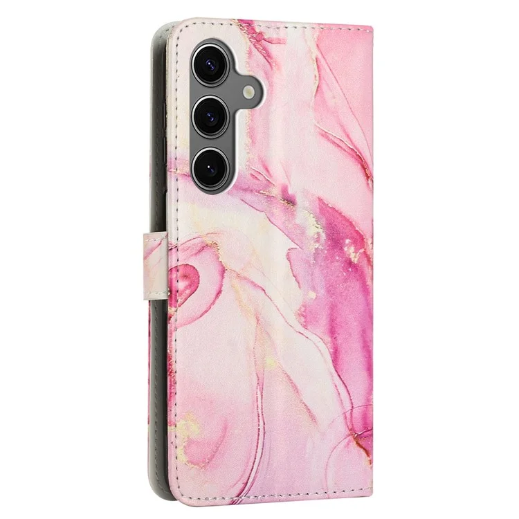 Étui de protection avec support pour Samsung Galaxy A36 5G / A56 5G, motif marbre, en cuir PU, avec dragonne - Or rose