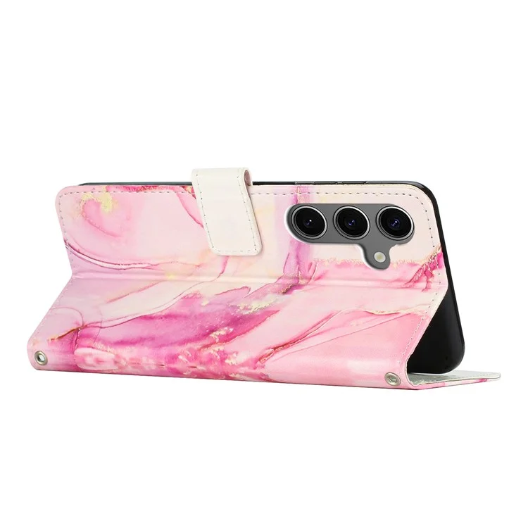 Étui de protection avec support pour Samsung Galaxy A36 5G / A56 5G, motif marbre, en cuir PU, avec dragonne - Or rose