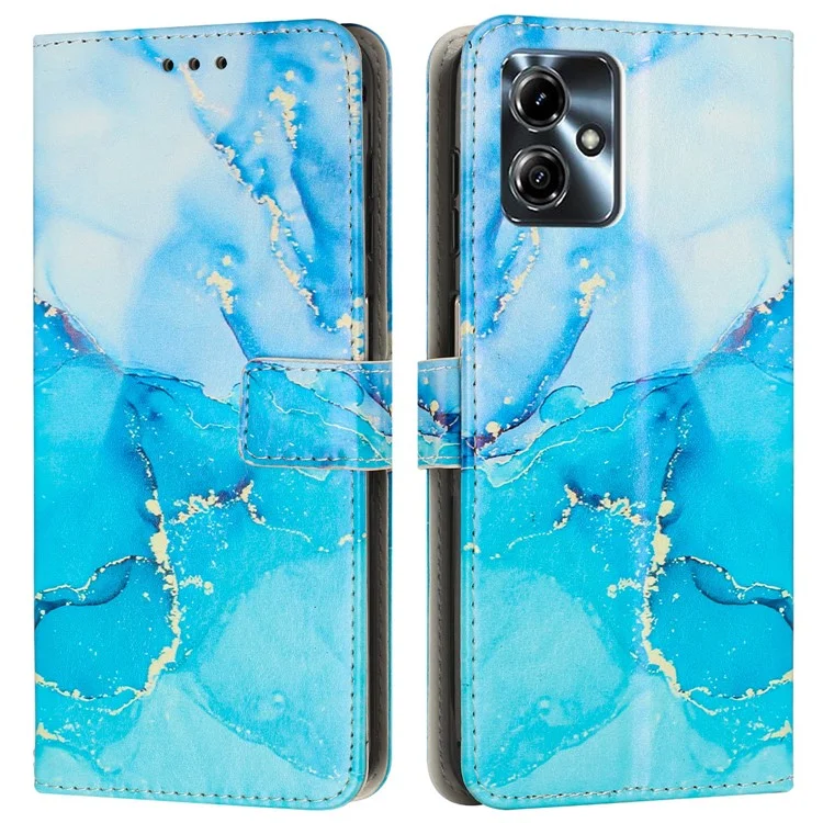 Étui de support pour Motorola Moto G54 Power 5G / G14 4G / G54 5G / G64 5G Motif marbre Housse de téléphone en cuir PU portefeuille - Bleu / Vert