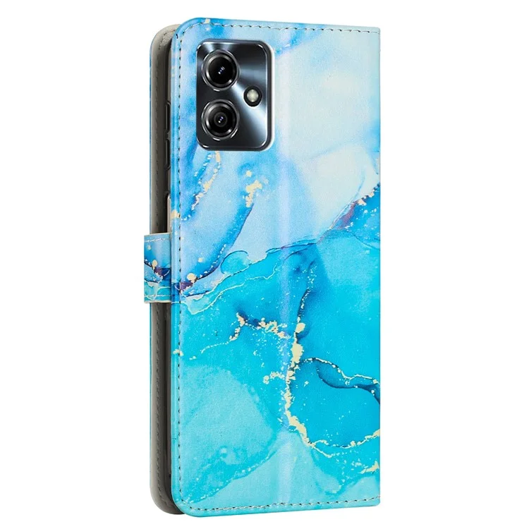 Étui de support pour Motorola Moto G54 Power 5G / G14 4G / G54 5G / G64 5G Motif marbre Housse de téléphone en cuir PU portefeuille - Bleu / Vert
