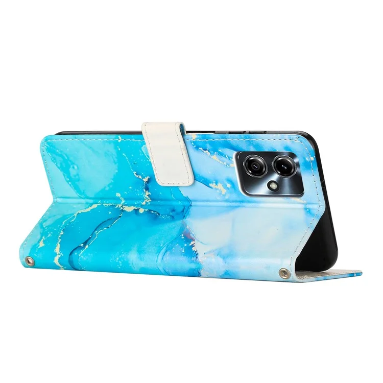 Étui de support pour Motorola Moto G54 Power 5G / G14 4G / G54 5G / G64 5G Motif marbre Housse de téléphone en cuir PU portefeuille - Bleu / Vert