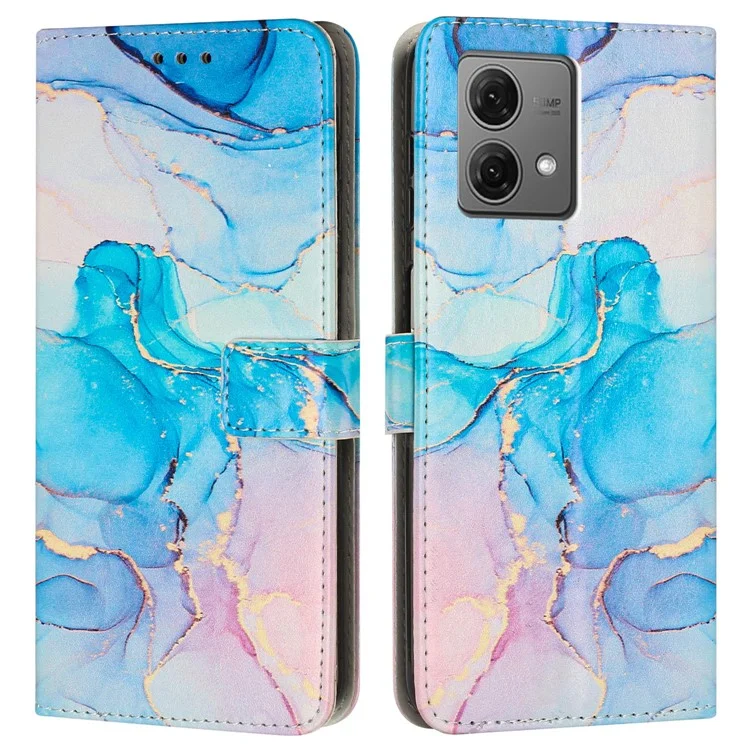 Capa de suporte para Motorola Moto G84 5G, padrão de mármore, couro PU, capa de carteira para telefone com alça de pulso - Rosa / Verde