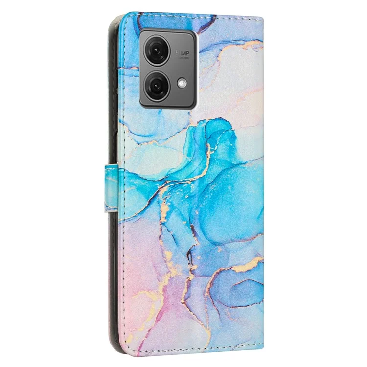 Capa de suporte para Motorola Moto G84 5G, padrão de mármore, couro PU, capa de carteira para telefone com alça de pulso - Rosa / Verde