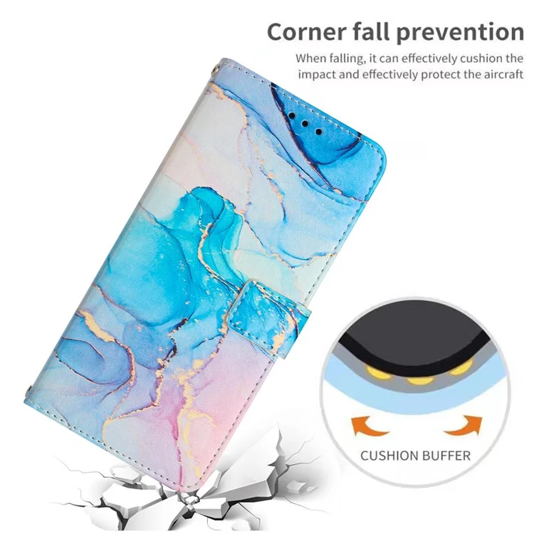 Capa de suporte para Motorola Moto G84 5G, padrão de mármore, couro PU, capa de carteira para telefone com alça de pulso - Rosa / Verde