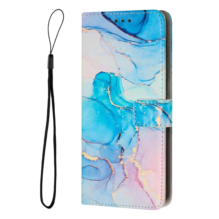 Capa de suporte para Motorola Moto G84 5G, padrão de mármore, couro PU, capa de carteira para telefone com alça de pulso - Rosa / Verde