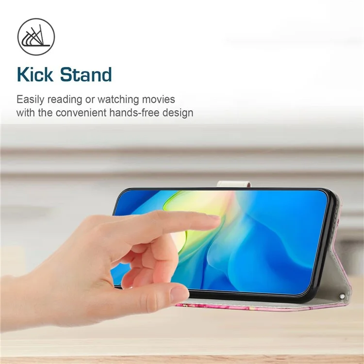 Capa com suporte para Motorola Moto G84 5G, padrão de mármore, em couro sintético, com alça de pulso - Azul / Verde