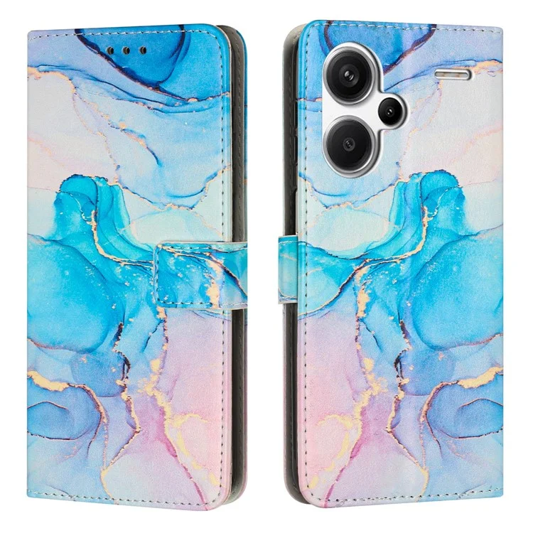 Étui de support pour Xiaomi Redmi Note 13 Pro+ 5G, motif marbre, en cuir PU, avec dragonne - Rose / Vert