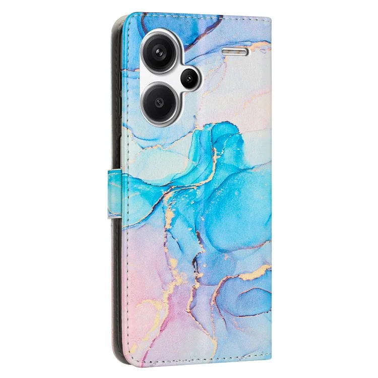 Étui de support pour Xiaomi Redmi Note 13 Pro+ 5G, motif marbre, en cuir PU, avec dragonne - Rose / Vert