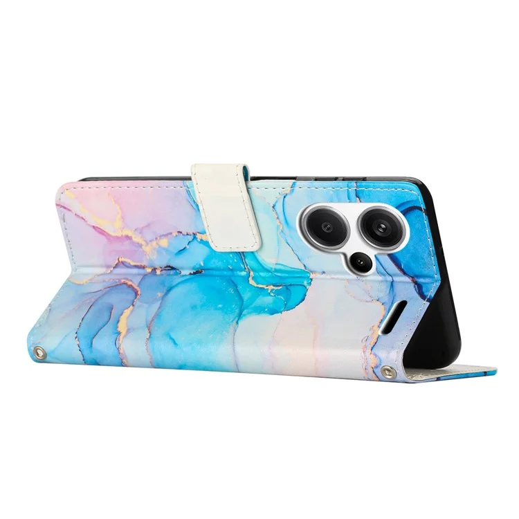 Étui de support pour Xiaomi Redmi Note 13 Pro+ 5G, motif marbre, en cuir PU, avec dragonne - Rose / Vert