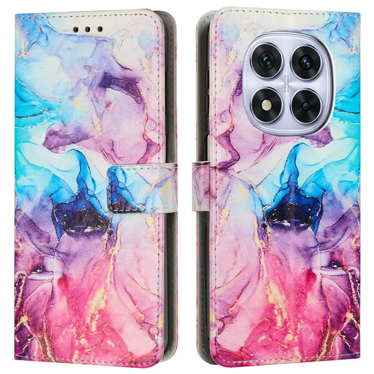 Capa para Xiaomi Redmi Note 14 Pro 5G / 14 Pro+ 5G, estilo de mármore, couro sintético, carteira, capa de telefone - Rosa / Roxo