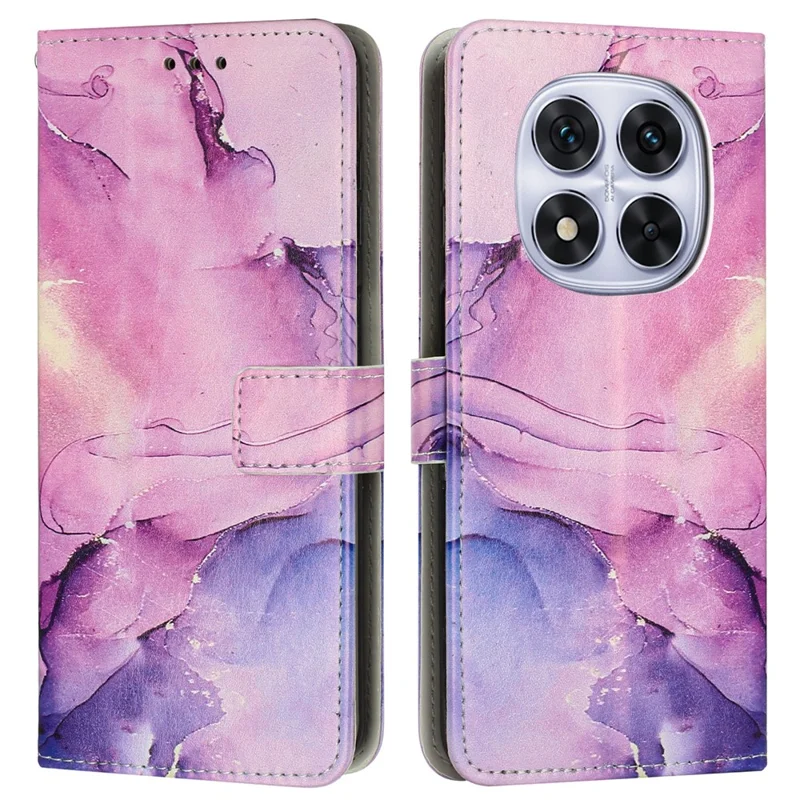 For Xiaomi Redmi Note 14 Pro+ 5G / 14 Pro 5G / Poco X7 5G Stand Case Marble Pattern PU Leather Wallet Phone Cover - Purple