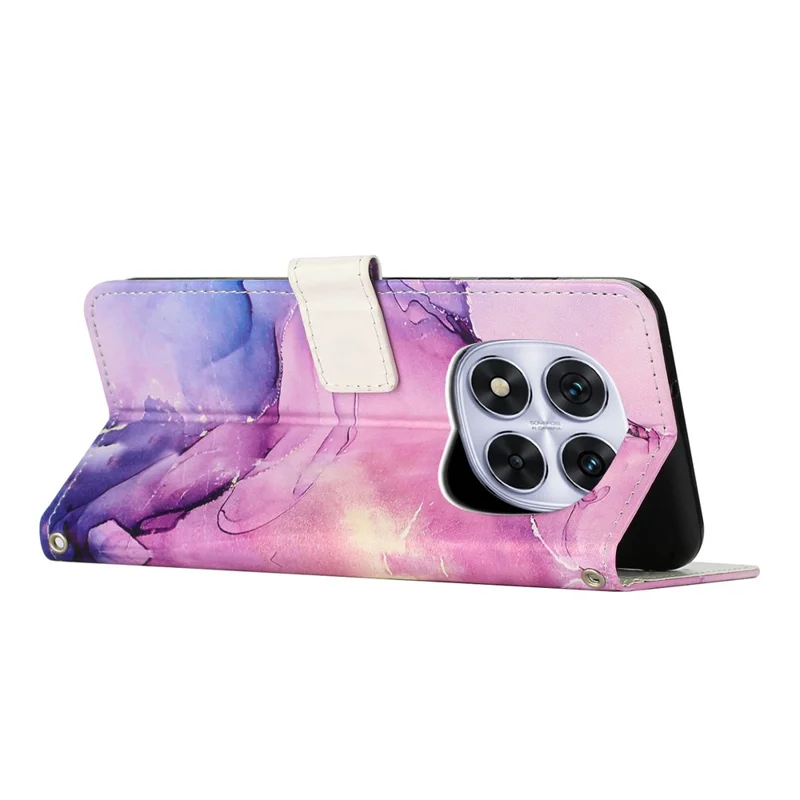 For Xiaomi Redmi Note 14 Pro+ 5G / 14 Pro 5G / Poco X7 5G Stand Case Marble Pattern PU Leather Wallet Phone Cover - Purple