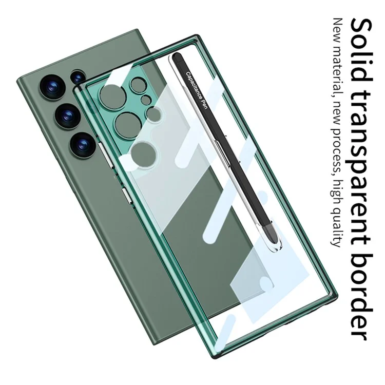 Custodia per Samsung Galaxy S24 Ultra GKK, in TPU+PC trasparente, antiurto, con stilo - Verde trasparente