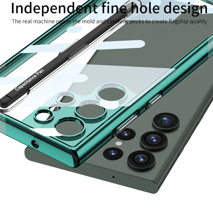 Custodia per Samsung Galaxy S24 Ultra GKK, in TPU+PC trasparente, antiurto, con stilo - Verde trasparente