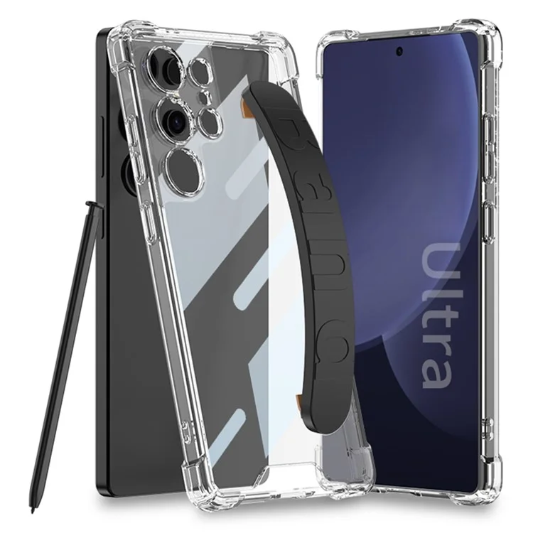 Funda para teléfono Samsung S25 Ultra GKK 10873 con correa para la muñeca tipo airbag y protección antichoque - Negro