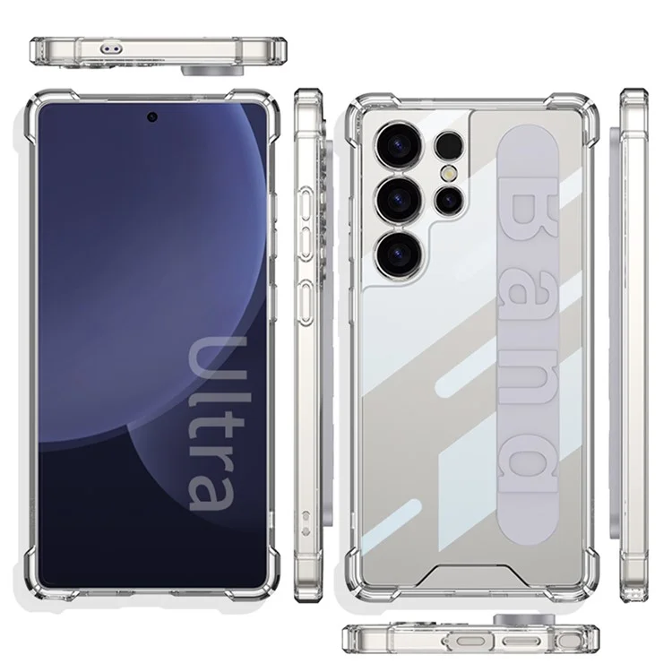 Funda para teléfono Samsung S25 Ultra GKK 10873 con correa para la muñeca tipo airbag y protección antichoque - Negro