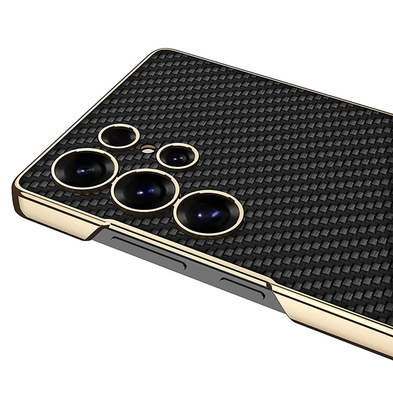 GKK For Samsung Galaxy S25 Ultra Case Electroplating Kickstand PU Hard PC Phone Back Cover - Black