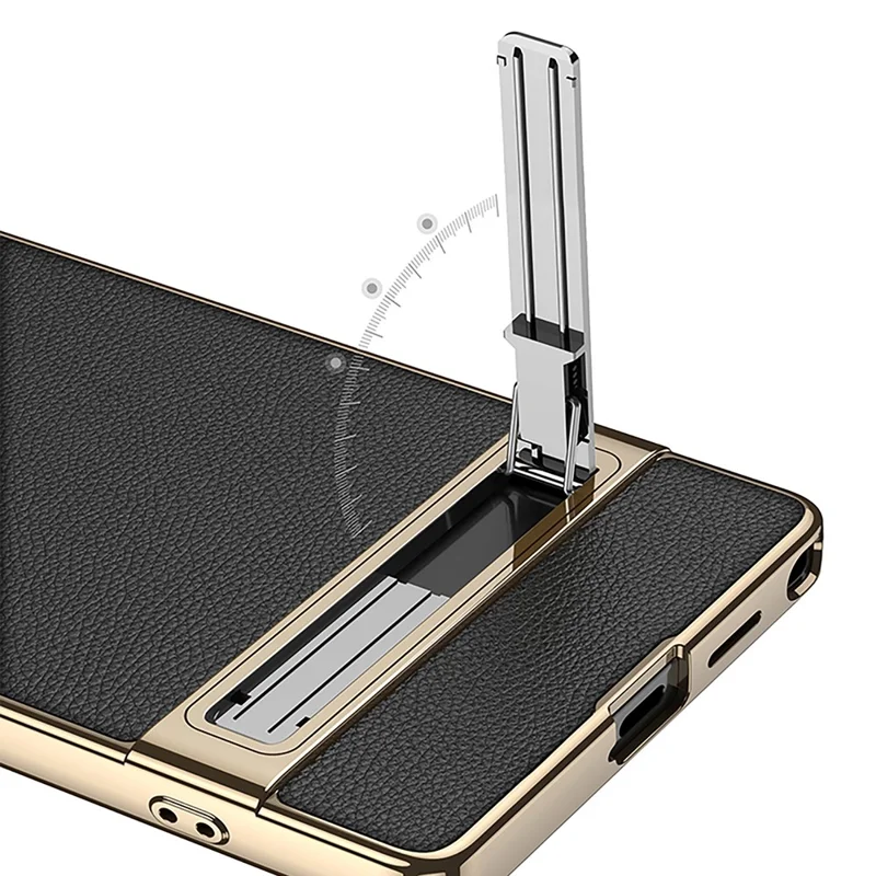 GKK For Samsung Galaxy S25 Ultra Case Electroplating Kickstand PU Hard PC Phone Back Cover - Black