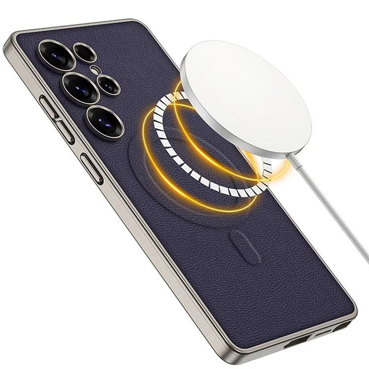 GKK Kompatibel mit Samsung Galaxy S25 Ultra Hülle mit MagSafe, PU + PC Handy-Rückseite, Magnetische Installation - Schwarz