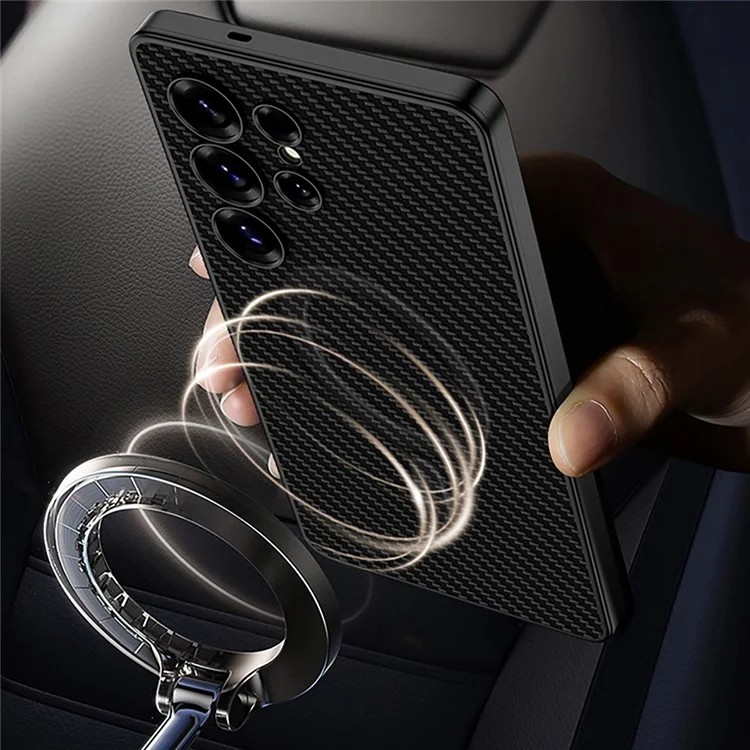 GKK Kompatibel mit Samsung Galaxy S25 Ultra Hülle mit MagSafe, PU + PC Handy-Rückseite, Magnetische Installation - Schwarz