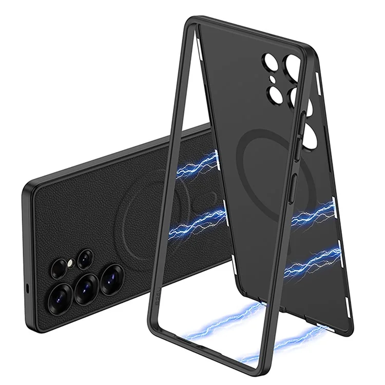 GKK Kompatibel mit Samsung Galaxy S25 Ultra Hülle mit MagSafe, PU + PC Handy-Rückseite, Magnetische Installation - Schwarz