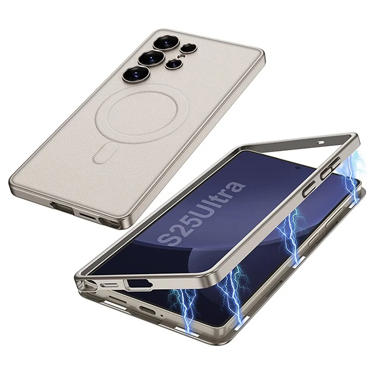 GKK Kompatibel mit Samsung Galaxy S25 Ultra Hülle mit MagSafe, PU + PC Handy-Rückseite, Magnetische Installation - Schwarz