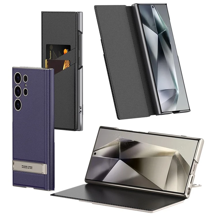 GKK For Samsung Galaxy S25 Ultra Phone Case Hidden Kickstand Leather Flip Cover with Card Holder - Black