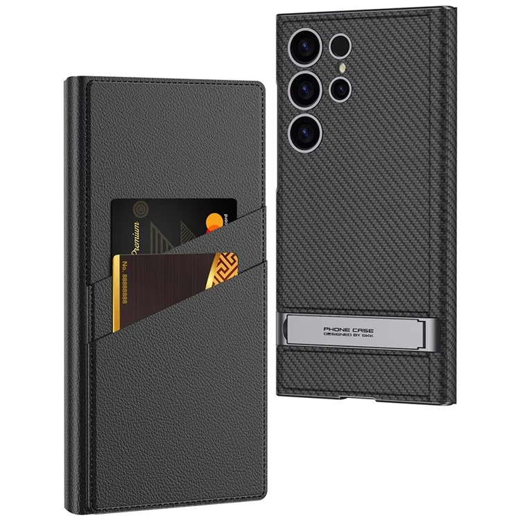 GKK For Samsung Galaxy S25 Ultra Phone Case Hidden Kickstand Leather Flip Cover with Card Holder - Black