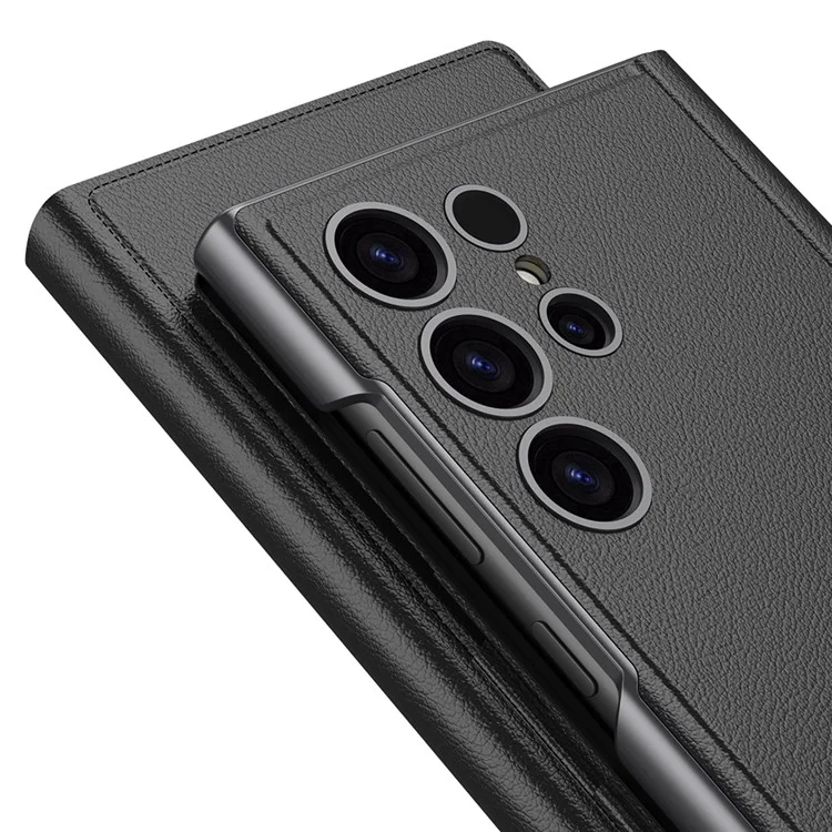GKK For Samsung Galaxy S25 Ultra Phone Case Hidden Kickstand Leather Flip Cover with Card Holder - Black