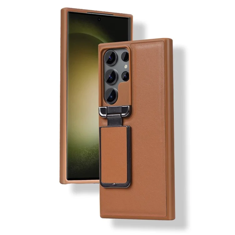 GKK Hülle für Samsung Galaxy S24 Ultra mit Linsenabdeckung, Ständer, TPU+PU Rückseite - Braun