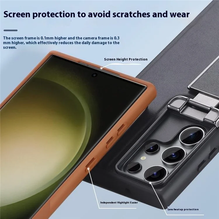 GKK Hülle für Samsung Galaxy S24 Ultra mit Linsenabdeckung, Ständer, TPU+PU Rückseite - Braun