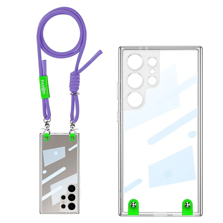 Funda para Samsung Galaxy S24 Ultra de GKK, anticaída, de PC+TPU transparente, con correa de hombro - Morado