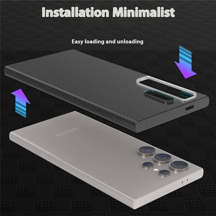 GKK para Samsung Galaxy S24 Ultra compatible con MagSafe Cubierta trasera de metal + PC con textura de fibra de carbono - Negro