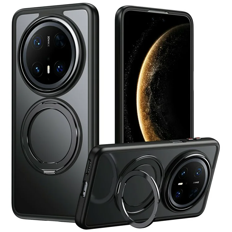 Funda para Huawei Mate 70 Pro+ / Mate 70 Pro compatible con MagSafe, de TPU + acrílico + soporte metálico, cubierta de teléfono mate - Negro