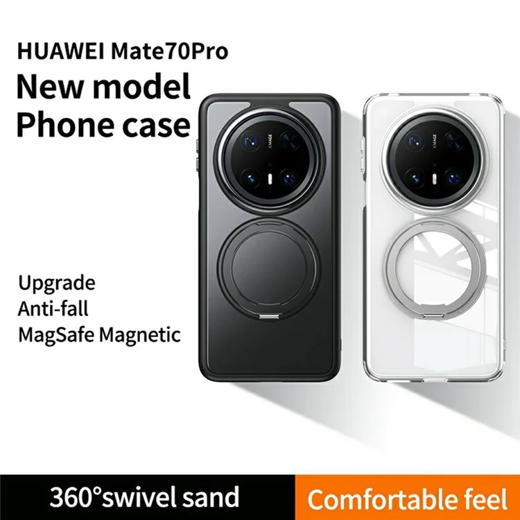 Funda para Huawei Mate 70 Pro+ / Mate 70 Pro compatible con MagSafe, de TPU + acrílico + soporte metálico, cubierta de teléfono mate - Negro