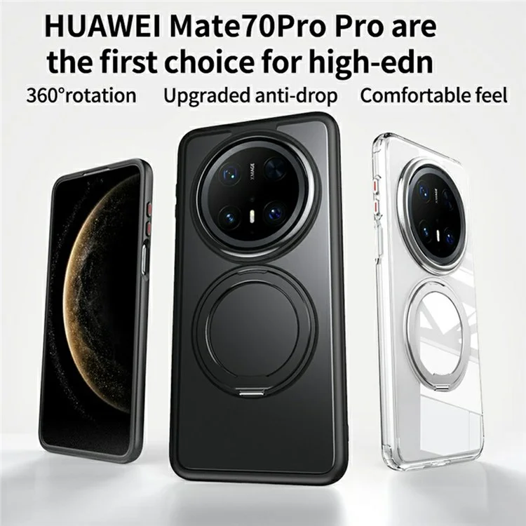Funda para Huawei Mate 70 Pro+ / Mate 70 Pro compatible con MagSafe, de TPU + acrílico + soporte metálico, cubierta de teléfono mate - Negro